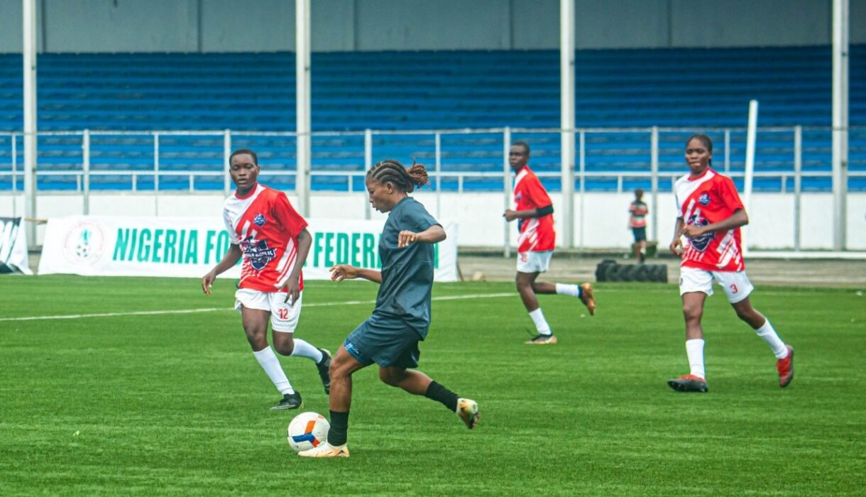 Abia Angels women’s football team playing against Ubakala Babes in Nigeria league match